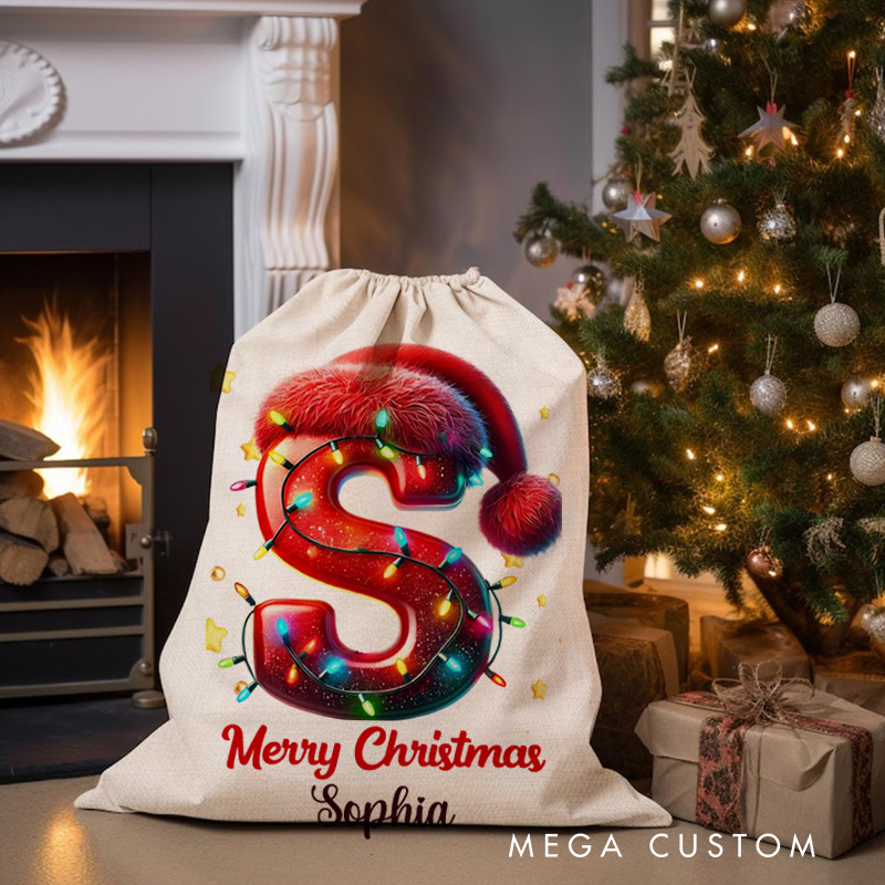 Personalized Initial Christmas Bag with Festive Lights and Custom Name for Joyful Holiday Celebrations Christmas Bag