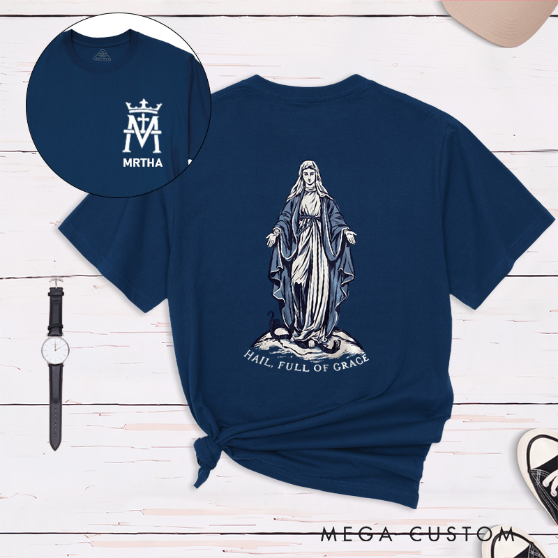 Personalized Our Lady of Grace Classic T-Shirt with Name Christian Shirt Hail Full of Grace Tee Religious Gift Catholic Gift