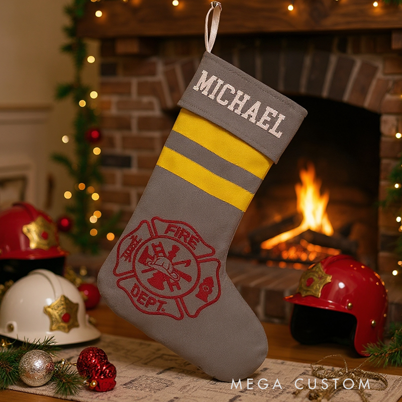 Personalized Firefighter Themed Christmas Stocking Santa’s Favorite Firefighter Design Stocking Xmas Gift