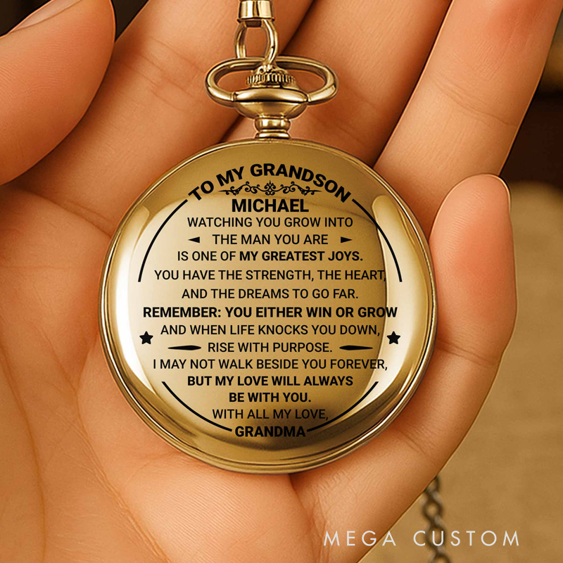 Personalized To My Grandson Watching You Grow Love from Grandma Pocket Watch Gift for Grandsons