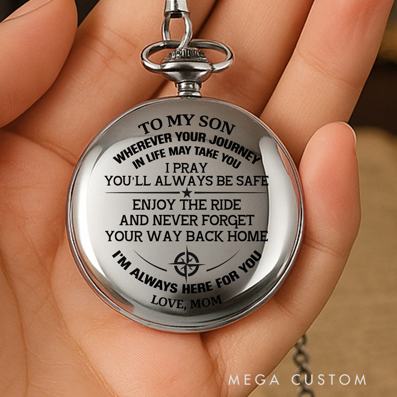 Personalized Wherever Your Journey Compass Pocket Watch Gift for Son