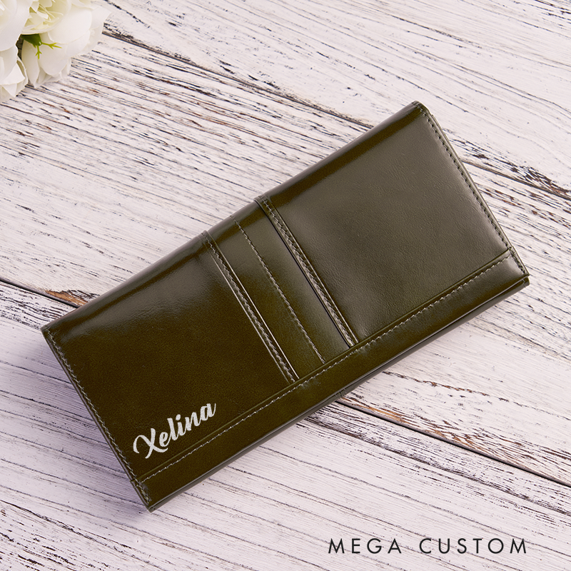 Personalized Leather Wallet for Women Engraved Leather Wallet with Name Women Slim Wallet Clutch Purse Leather Wallet With Zipper Unique Gift for Her Birthday Gifts