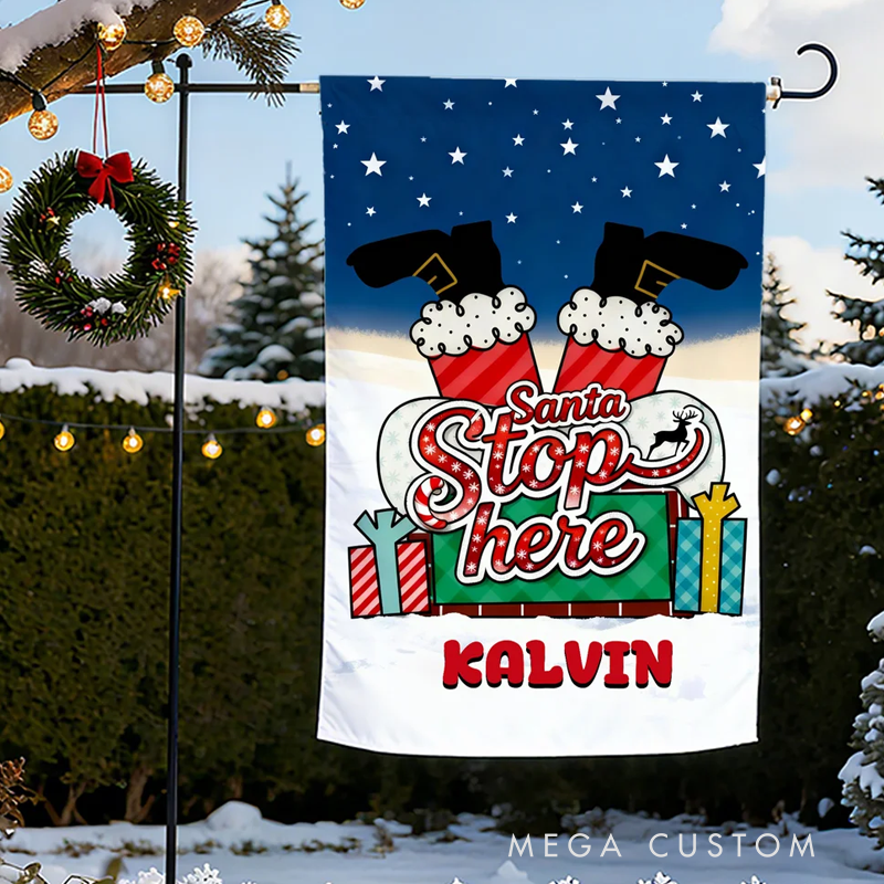 Personalised Santa Stop Here Chimney Santa Claus Garden Flag with Text Yard Porch Decor Christmas Gift 
