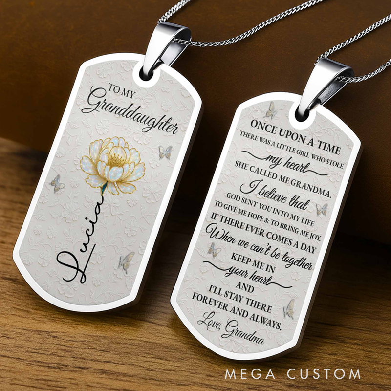 Personalized To My Granddaughter Love You Forever Flower Necklace Personalized Custom Dog Tag Necklace Gift for Granddaughters