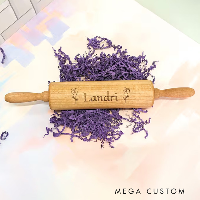 Personalized Rolling Pin and Spatula Baking Tools with Name Engraved Birth Month Flower Baking Gift Set Birthday Gift for Baker Baking Lover Gift
