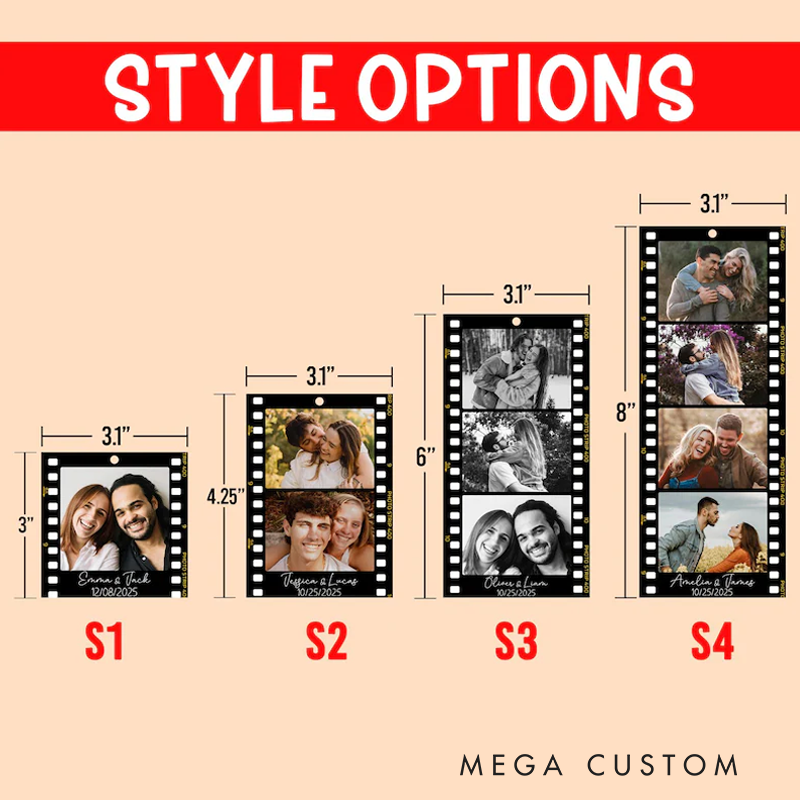 Personalized Film Strip Photo Ornament for Christmas Tree Custom Couple Picture Keepsake