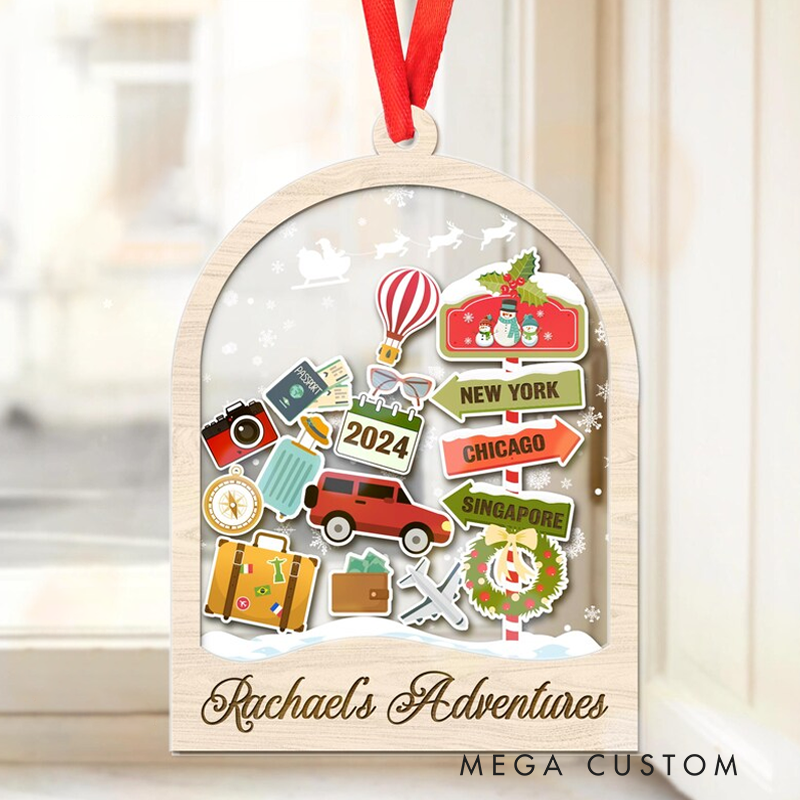 Personalized Travel Adventures Ornament Travel Christmas Ornament Travel Sign Post Ornament Adventure Keepsake