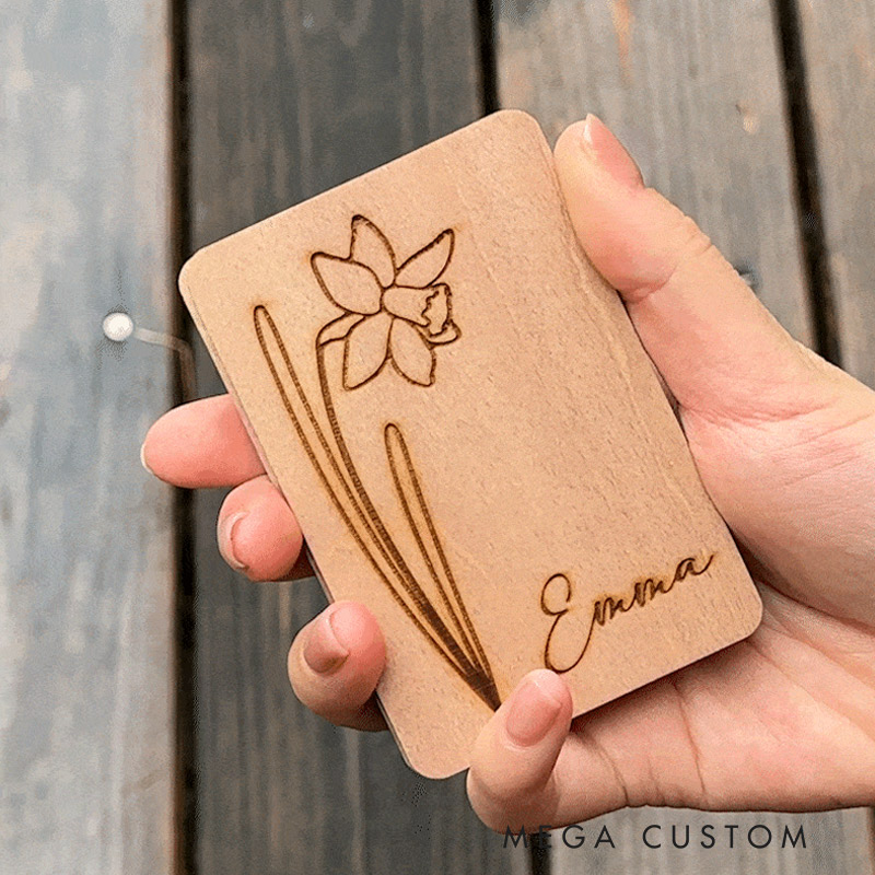 Personalized Birth Flower Wooden Magnetic Needle Box with Name Birthday Mother’s Day Gift for Sewing Lover