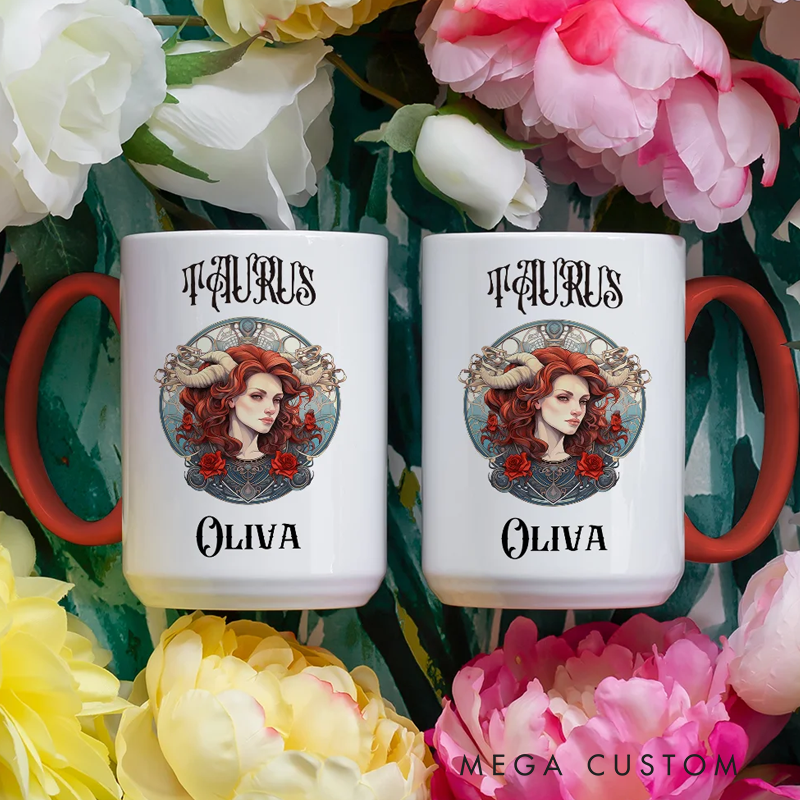 Personalized Zodiac Sign Constellation Colorful Cup Handle Ceramic Coffee Mug with Name Birthday Astrology Gift for Zodiac Lovers