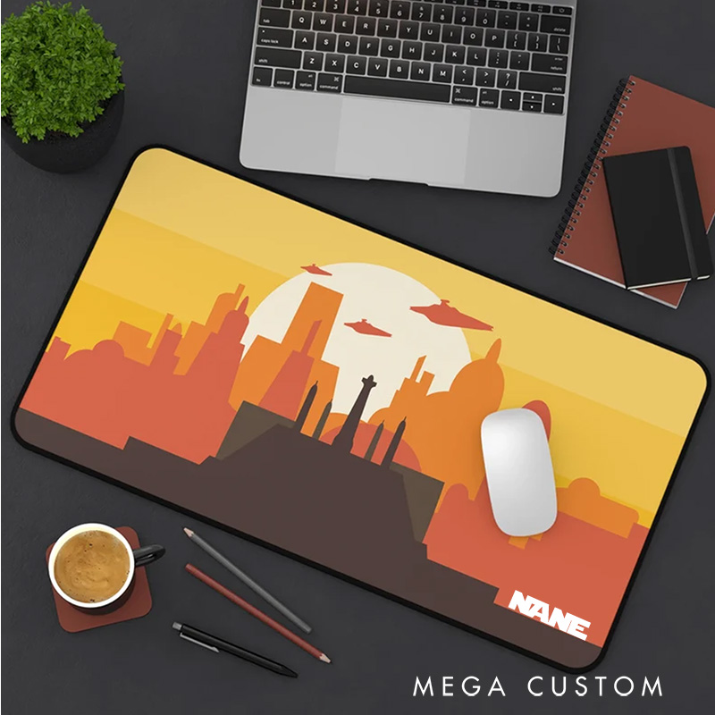 Personalized Futuristic Cityscape Desk Mat Custom Work or Gaming Mousepads Gift for Geek Nerd Lover