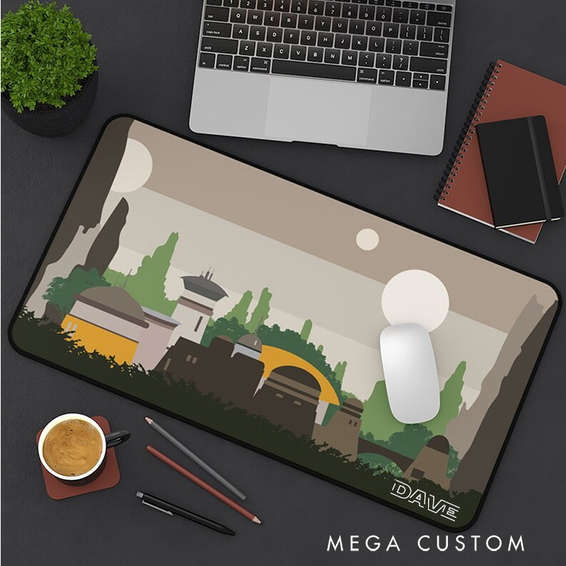 Personalized Futuristic Alien Landscape Mousepads Custom Work or Gaming Desk Mat Gift for Sci-Fi Geek Nerd Lover