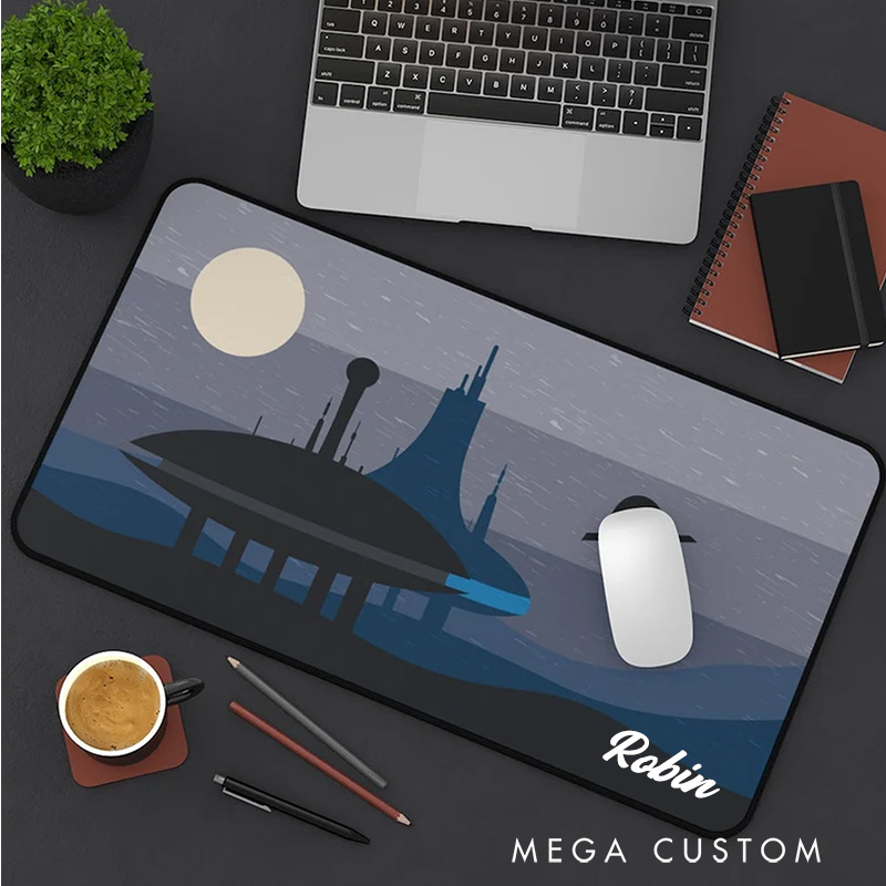 Personalized Futuristic Nightscape Mousepads Custom Minimalist Work or Gaming Desk Mat Gift for Sci-Fi Geek Nerd Lover