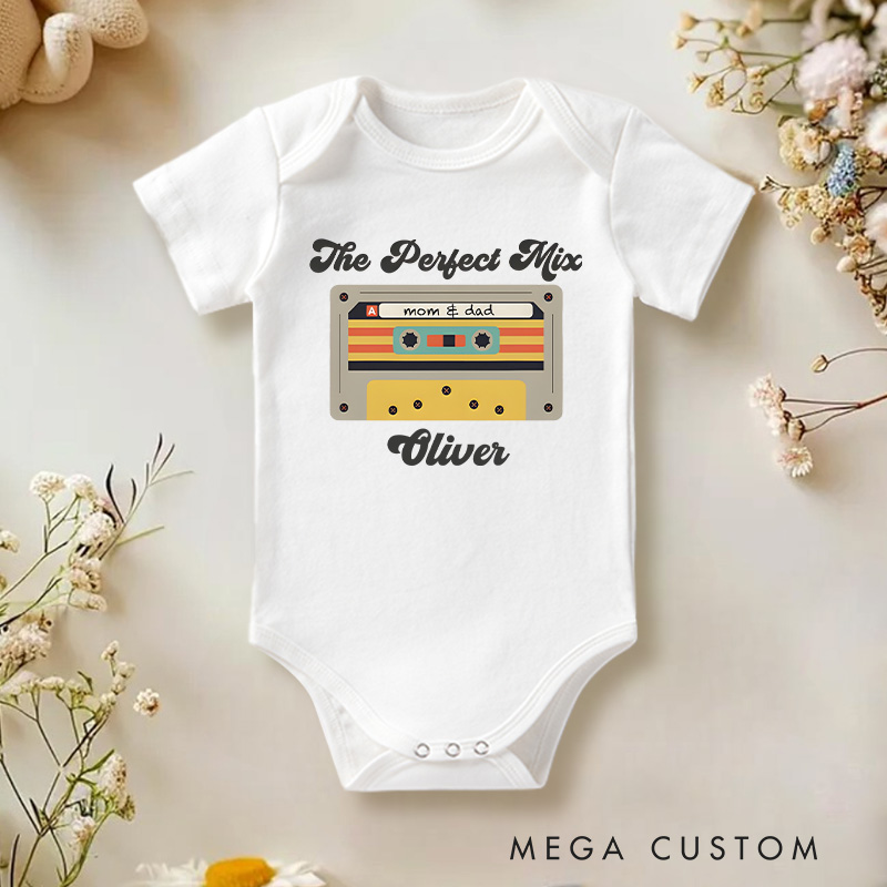 Personalized the Perfect Mix Mom and Dad Cassette Baby Onesie Baby Shower Gift