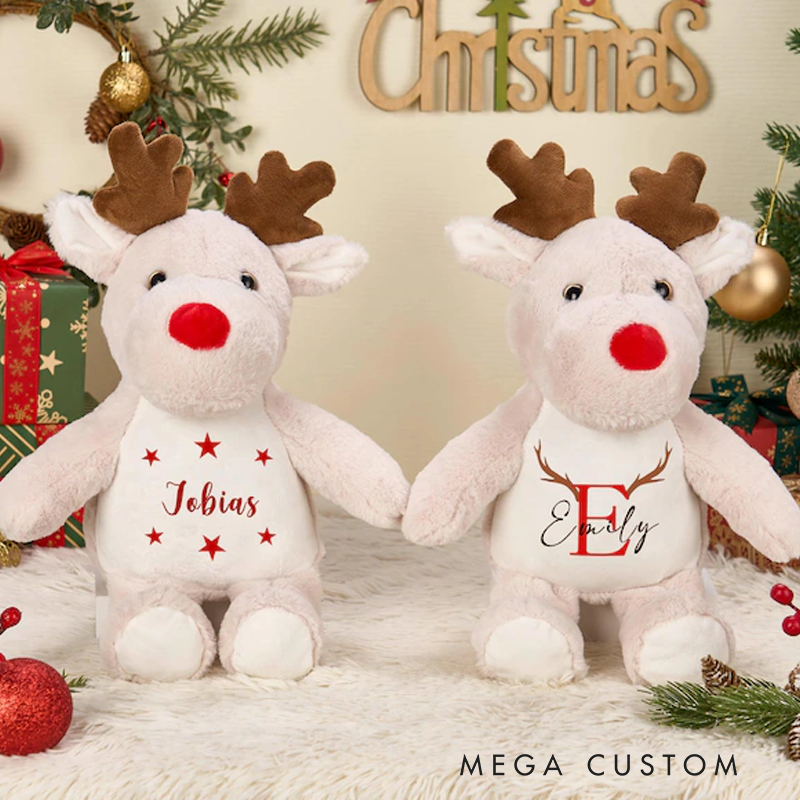 Personalized Reindeer Teddy with Name Stuffed Teddy for Christmas Christmas Plush Toy Baby First Christmas Christmas Gift for Girl and Boy
