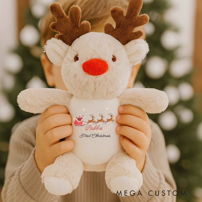 Personalized Reindeer Teddy with Name Stuffed Teddy for Christmas Christmas Plush Toy Baby First Christmas Christmas Gift 