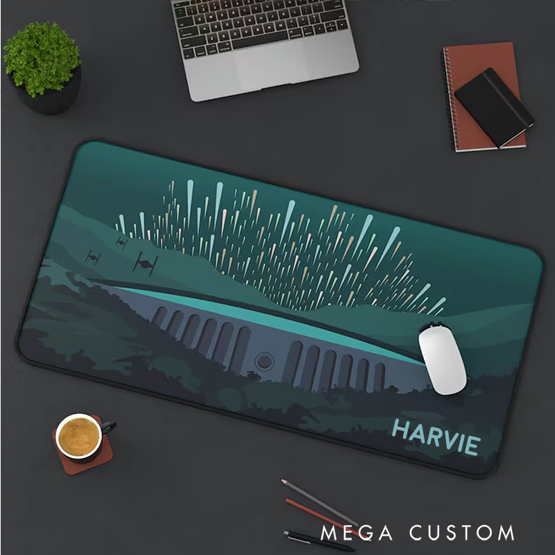 Personalized Futuristic Nightscape Desk Mat Custom Work or Gaming Mousepads Gift for Sci-Fi Geek Nerd Lover