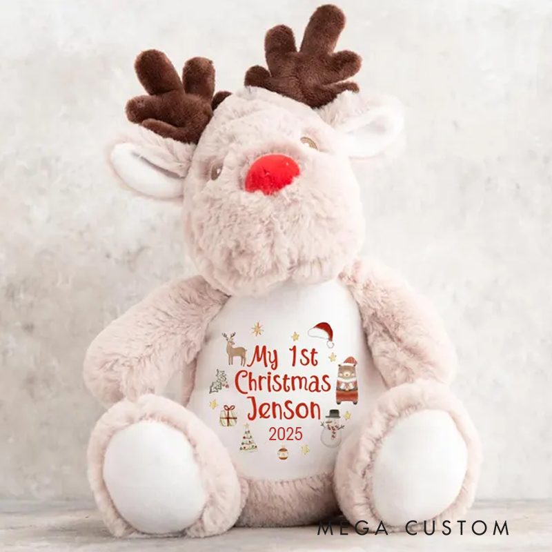 Personalised Small Rudolf Reindeer Christmas Teddy Bear Plushie Baby's First 1st Xmas Children's Kids Name Gift Present Keepsake