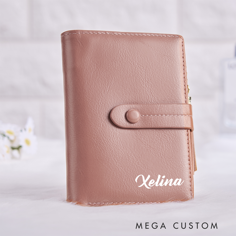 Personalized Leather Wallet with Tassel Custom Leather Wallet for Her Name Pause Leather Wallet With Zipper Purse Wallet Unique Gift for Her Birthday Gifts