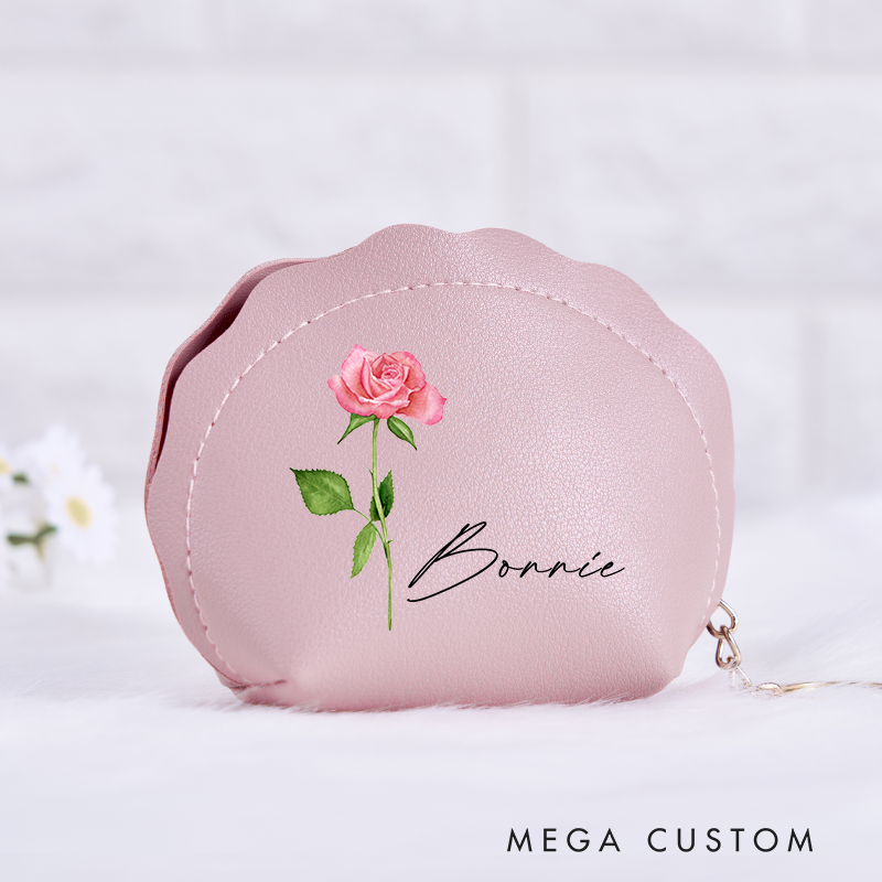 Personalized Leather Wallet for Girl Birth Flower Wallet for Her Leather Wallet With Zipper Purse Wallet Cute wallet Unique Gift for Her Birthday Gifts