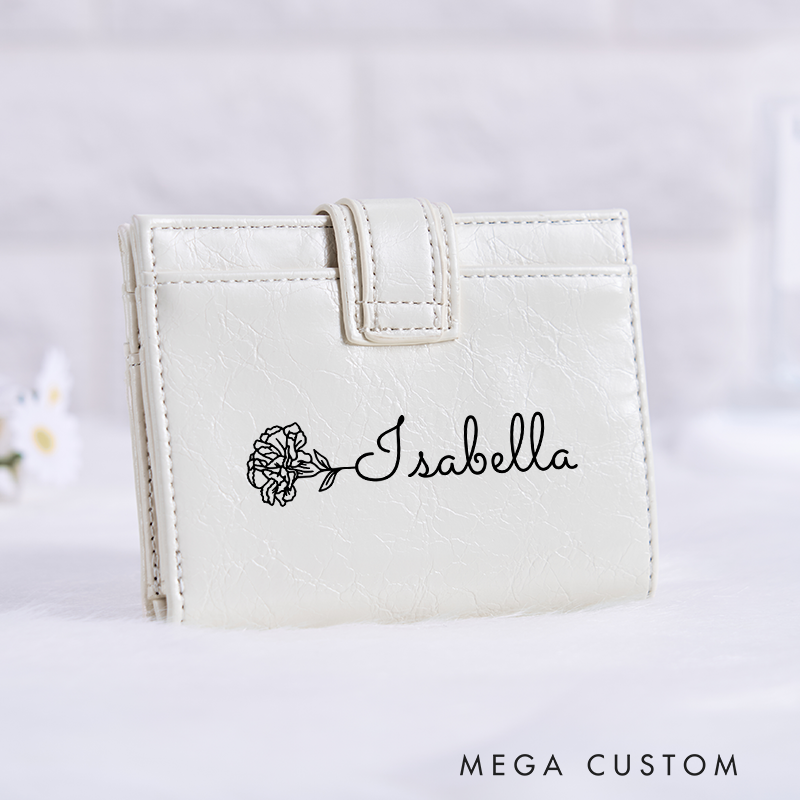 Personalized Leather Wallet for Girl Birth Flower Wallet for Her Purse Wallet Cute wallet Unique Gift for Her Birthday Gifts
