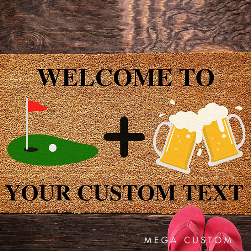 Personalized "Welcome to the 19th Hole" Doormat with Golf and Beer Theme  