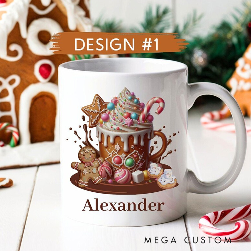 Personalized Gingerbread Cookie Mug with Name Hot Cocoa Mugs for Kids Holiday Kitchen Mug Baking Lover Gift