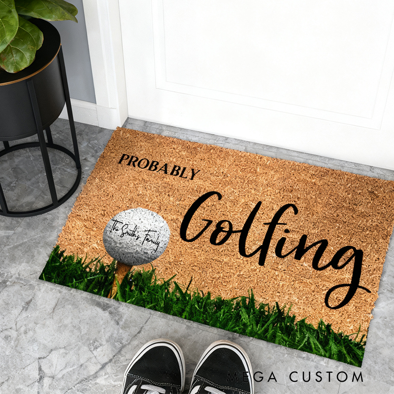 Personalized "Probably Golfing" Doormat with Custom Family Name
