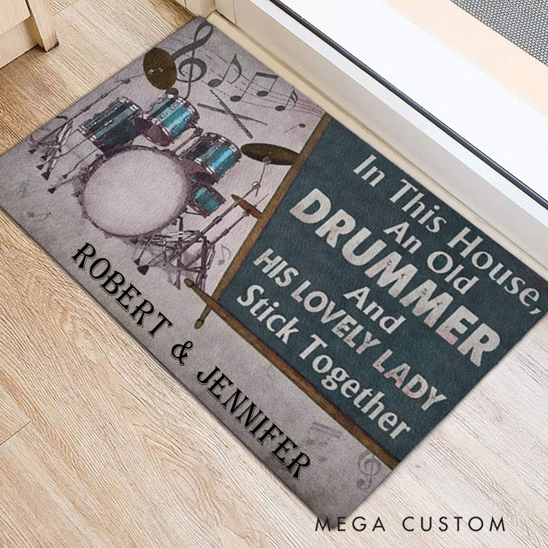 Personalized Drum Rubber Doormat Drummer & His Lovely Lady Stick Together Welcome Doormat Custom Name Indoor Outdoor Door Mat Home Decor