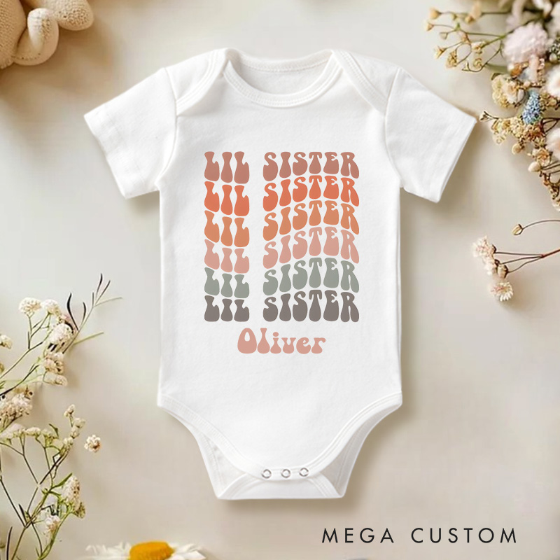 Personalized Lil Sister Name Baby Onesie Gift for New Baby