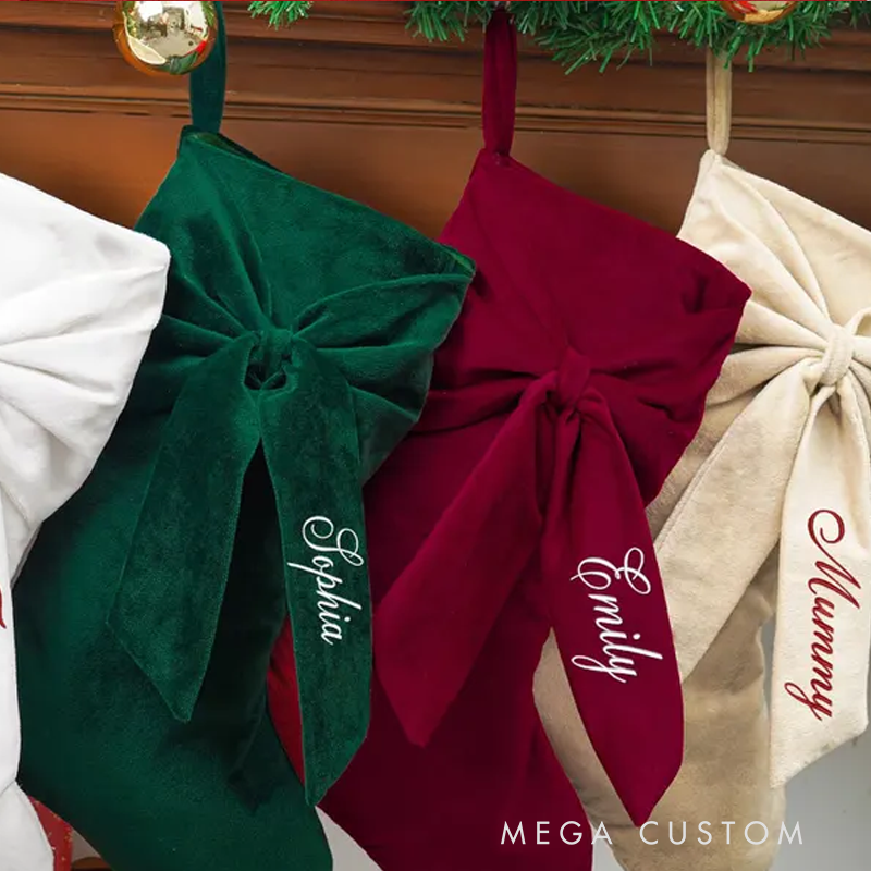 Personalized Bow Christmas Stocking 2025 Embroidered Christmas Stocking Velvet Christmas Stocking with Name Christmas Gift Family Decor