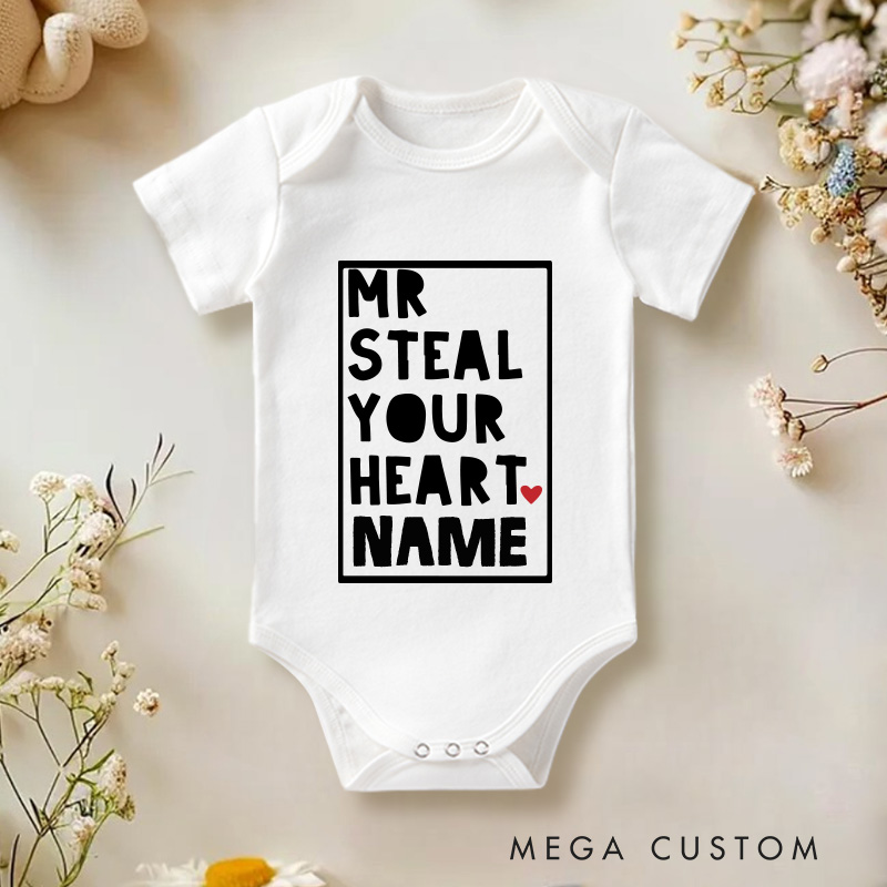 Personalized Mr Steal Your Heart Baby Onesie Unisex Newborn Baby Gift
