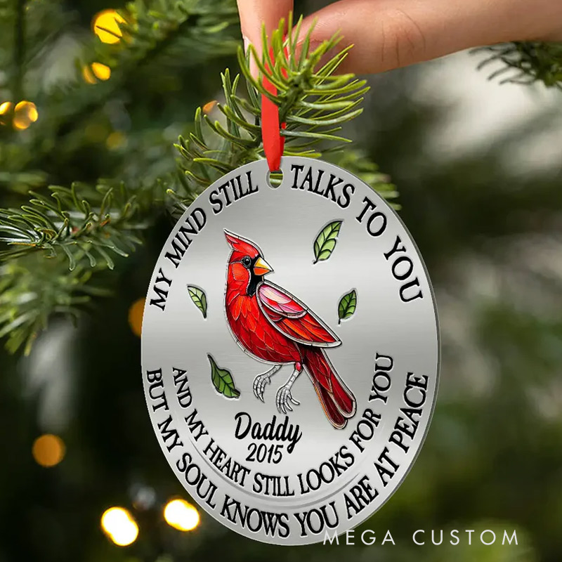 Personalized Memorial Photo Ornament Memorial My Mind Still Talks To You Acrylic Christmas Ornament Loss of Loved One Gift 