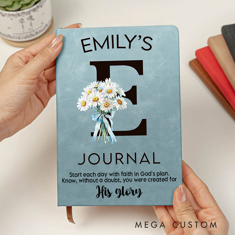 Personalized Start Each Day with Faith In God's Plan Journal Leather A5 Notebook with Name & Birth Flower Birthday Religious Gift for Women Christian