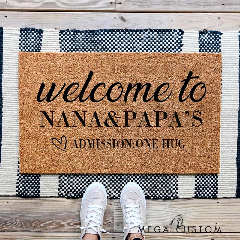 Personalized Welcome to Our Home Doormat Housewarming Gift Admission One Hug Durable Coir Mat for New Home Indoor Outdoor Door Mat Family Home Decor