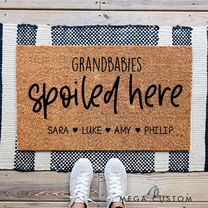 Personalized Grandbabies Spoiled Here Doormat Housewarming Gift Durable Welcome Mat for New Home Indoor Outdoor Door Mat Family Home Decor Rug