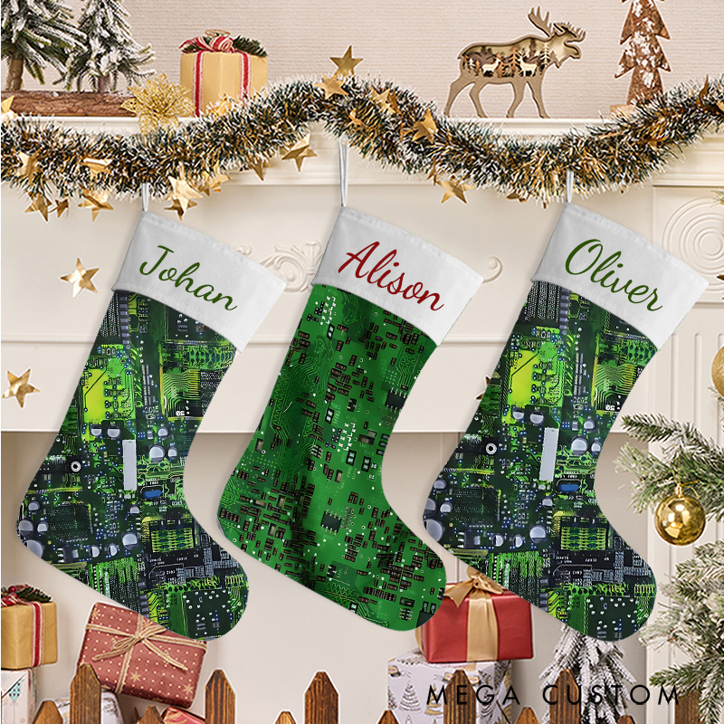 Personalized Circuit and Motherboard Christmas Stocking for Tech Lovers Custom Geek Christmas Stocking