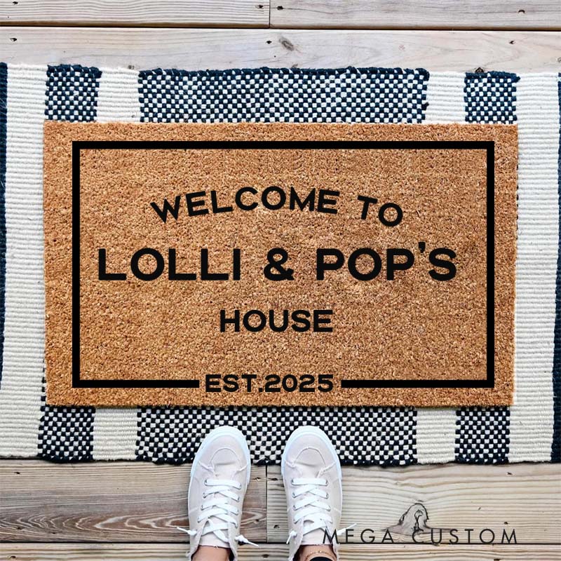 Personalized Welcome to Our House Doormat Housewarming Gift Durable Coir Mat for New Home Indoor Outdoor Door Mat Family Home Decor Rug Est 2025