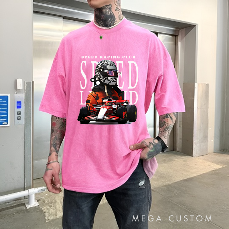 Personalized Racing Washed T-Shirt  with Racing Car Design Perfect Gift for Racer and Racing Lovers