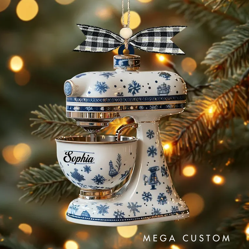 Personalized Name Kitchen Mixer Acrylic Ornament Holiday Baking Christmas Tree Decoration 2025 Blue Snowflake Stand Mixer Cute Baker Xmas Gift