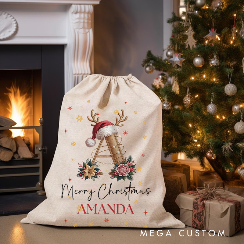 Personalized Christmas Santa Sack Custom Name Gift Bag Monogram Holiday Present Bag for Kids Family Christmas Gift