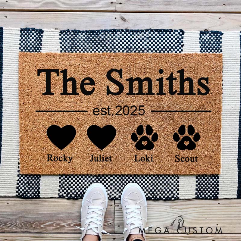Personalized Welcome Doormat Custom Family and Pet Doormat Thoughtful Housewarming Gift for Your New Home Closing Gifts First Home Gift Christmas Gift