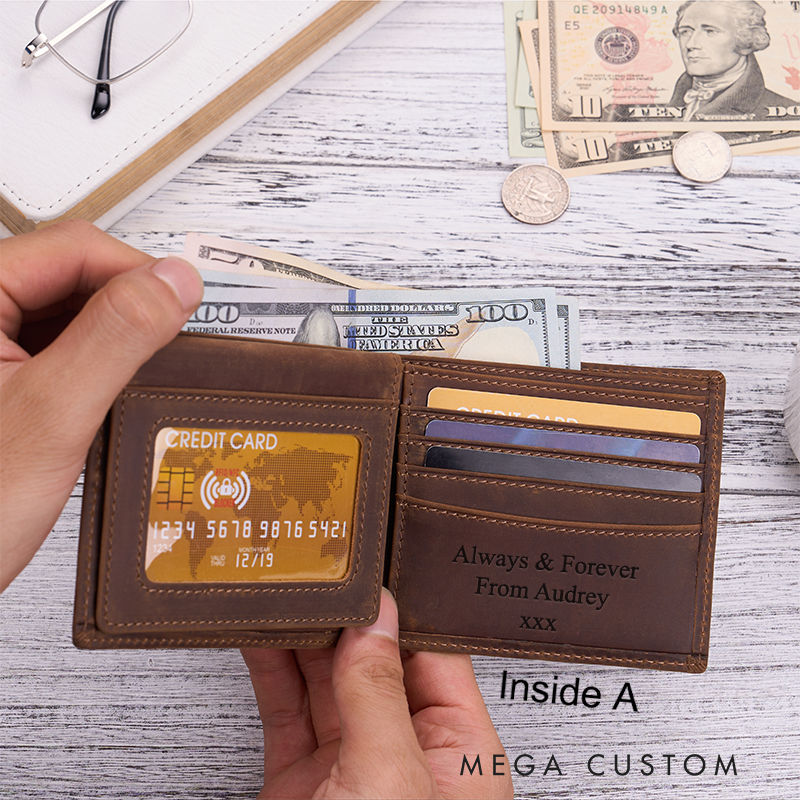 Personalized Leather Wallet Keychain Set Custom Name Leather Wallet & Keychain for Him Engraved Wallets Mens Wallet Leather Gift For Him Gift for Husband Boyfriend Father