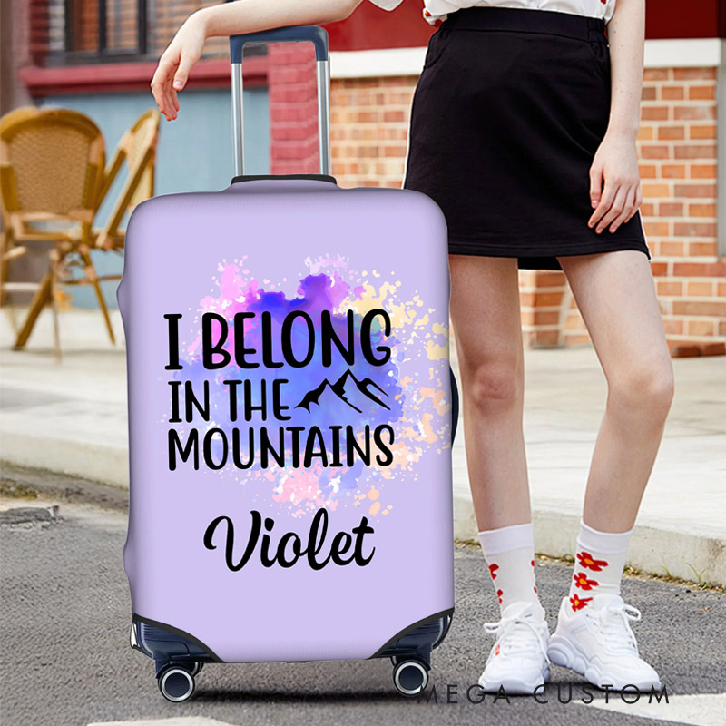 Personalized Watercolor Travel Theme Design Luggage Protective Cover Fits 18-32 Inches Suitcase with Name Birthday Gift for Friends Family