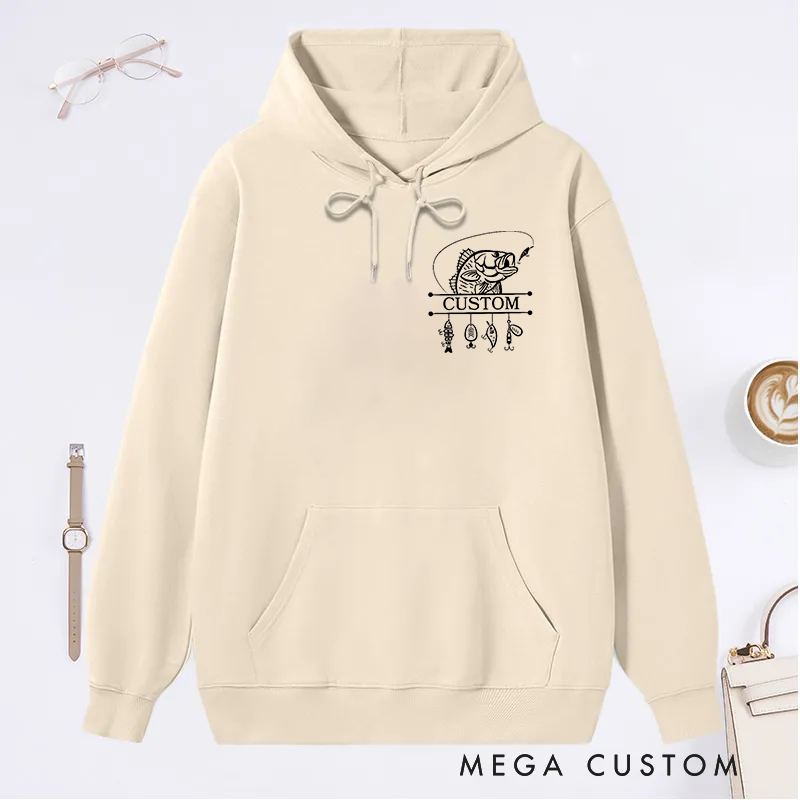 Personalized Fishing Hoodie Fishing Sweatshirt Custom Fishing Gift with Fish and Hook Print Design Comfortable and Stylish Gift for Fishing Enthusiasts