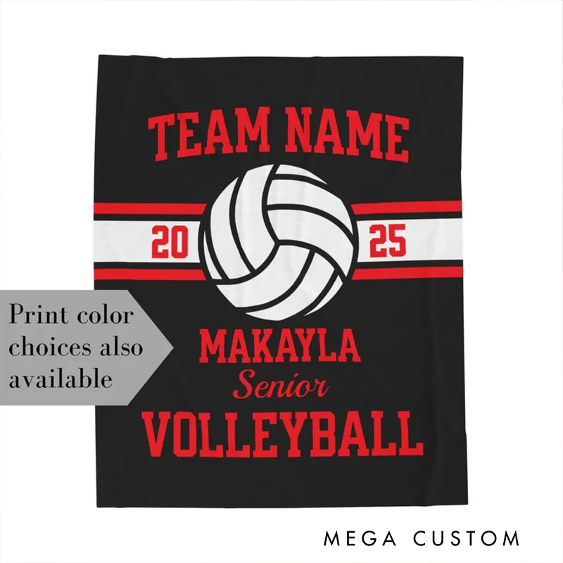 Personalized Volleyball Team Blanket Custom Senior Gift with Name Team Name and Year