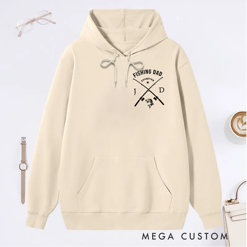 Personalized Fishing Dad Hoodie Family Hoodie with Champion and Crossed Rods Design Comfortable Gift for Fishing Enthusiast Dads