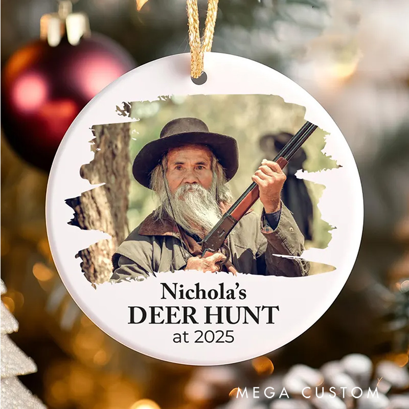 Personalized Deer Hunting Photo Ornament Hunting Friend Gifts Christmas Tree Ceramic Ornament Holiday Decor Christmas Gift
