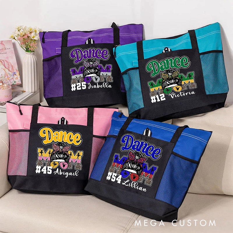 Personalized Multicolor Dance Mom Durable Tote Bag with Name and Number Birthday Gift for Dance Lovers Mother