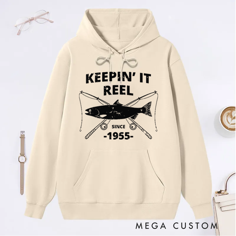 Personalized Keepin It Reel Fishing Hoodie Fisherman Birthday Gift Fisherman Gift Custom Time Comfortable and Stylish Gift for Fishing Enthusiasts