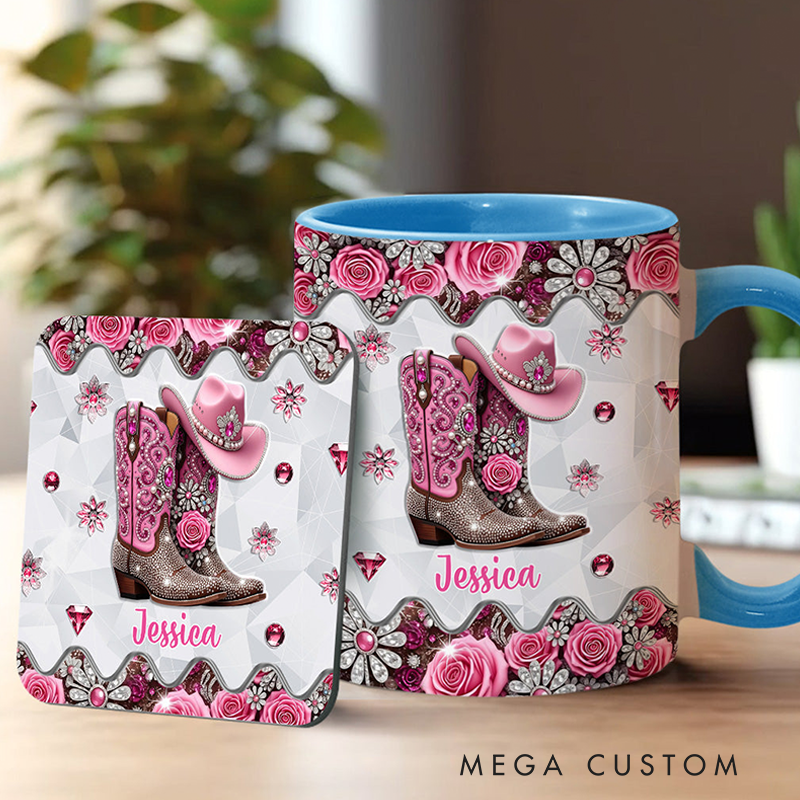 Personalized Name Cowgirl Accent Mug Custom Cowgirl Boots Gift for Music Lover